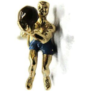 Shooting Basket Ball Player Gold Tone Enamel Tie Tack Tux Suit Vintage Lapel Pin